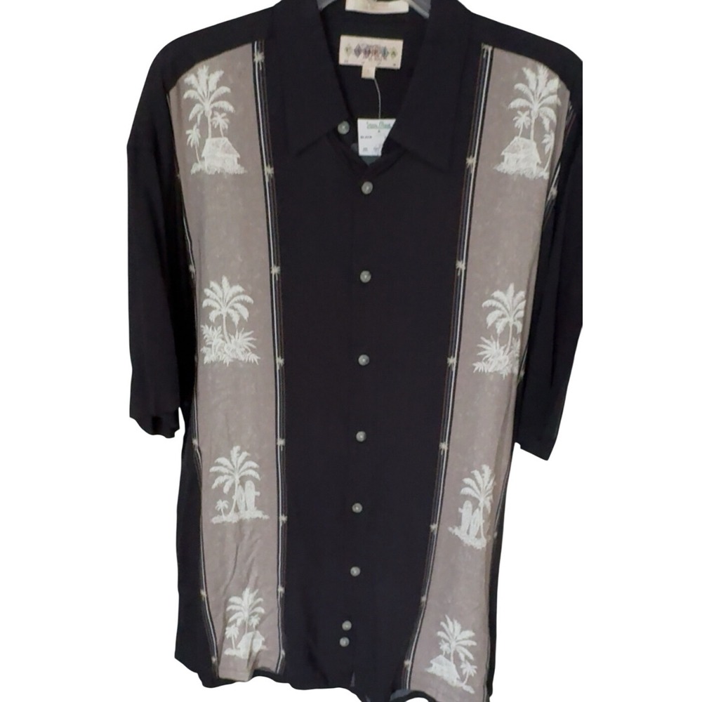Men's Campia Moda Shirt Mens Large Hawaiian Button Up‎ Short Sleeve NWT Black